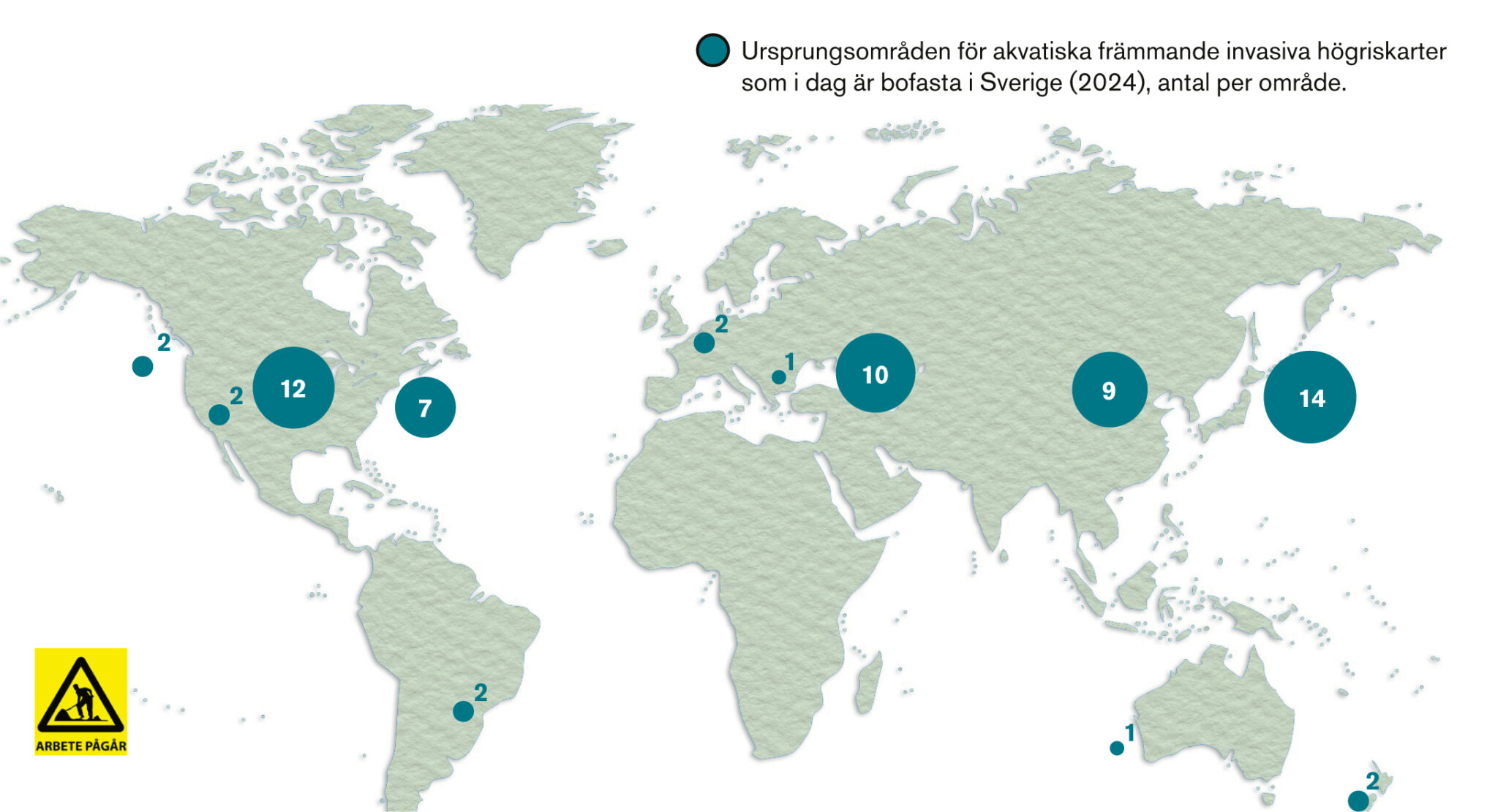 Världskarta med olika stora prickar utritade. Illustration.